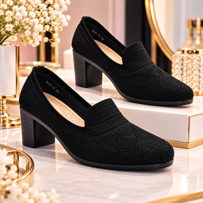 Mocassins Femme Élégants à Talon – Noir